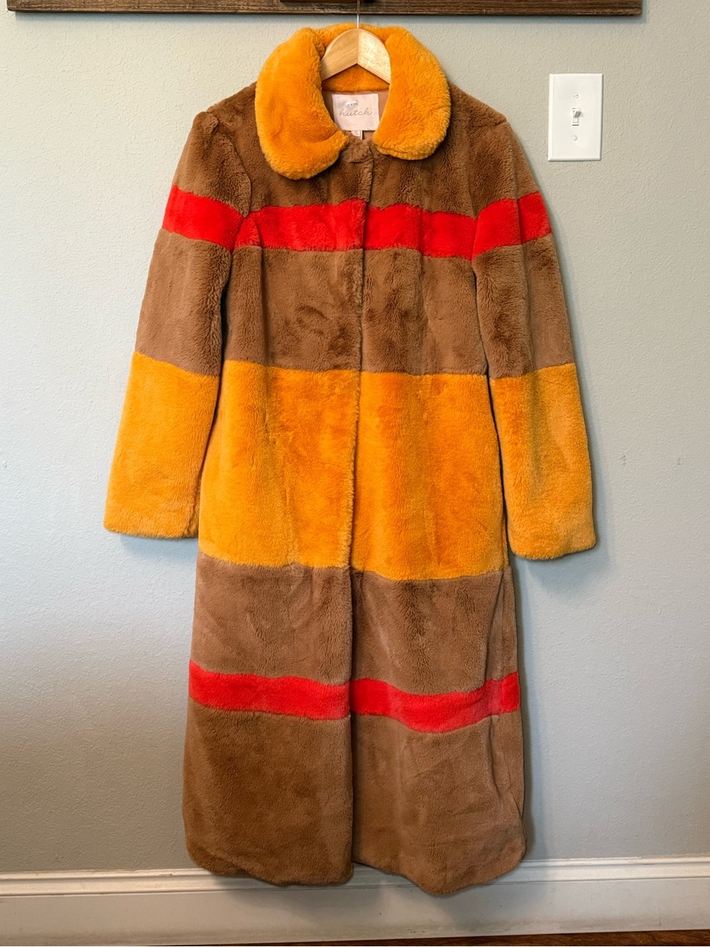 Hutch Colorblock Stripe Faux Fur Coat Size S - Picture 4 of 16
